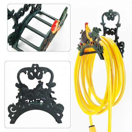 Sungmor Heavy Duty Cast Iron Hose Holder, Garden & Yard Decorative Cocks Wall Mounted Hose Butler, Water Pipe Holds, Rack, Hanger, Antique Wall Decorations - Image 4