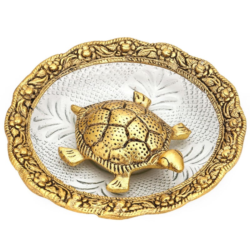 Collectible India سلحفاة معدنية هندية قابلة للجمع على طبق تمثال لجلب الحظ هدية فاستو للمهنة والحظ ديكور منزلي - Image 2