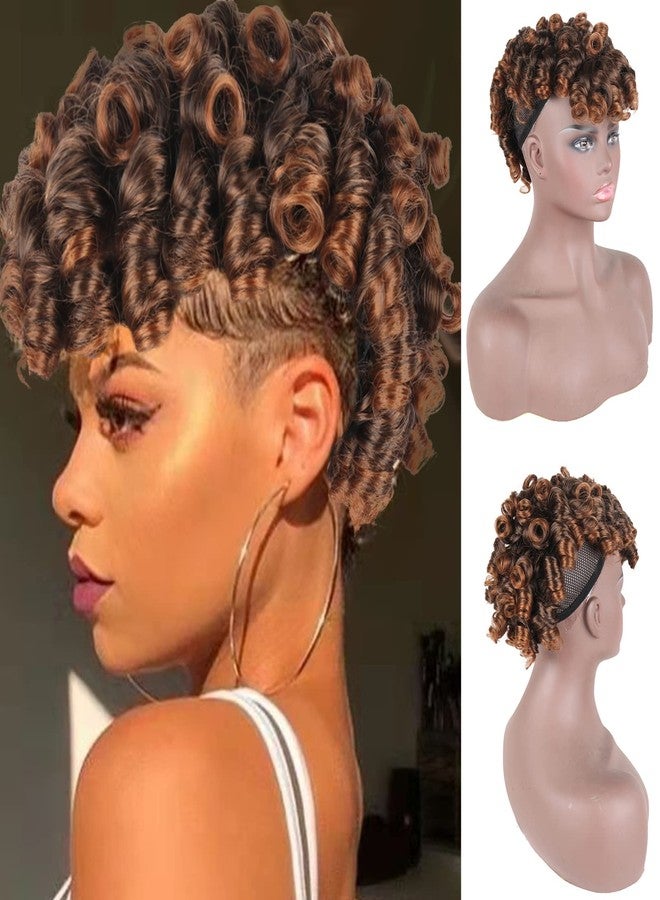 Aisaide Short Curly Mohawk Wig - Brown Curly Mohawk with Bangs for Black Women, Synthetic Blonde Afro Faux Hawk Clip in Ponytail Hair Extensions - Image 1