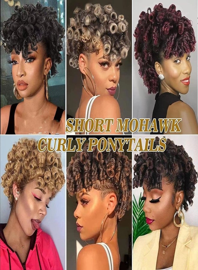 Aisaide Short Curly Mohawk Wig - Brown Curly Mohawk with Bangs for Black Women, Synthetic Blonde Afro Faux Hawk Clip in Ponytail Hair Extensions - Image 3