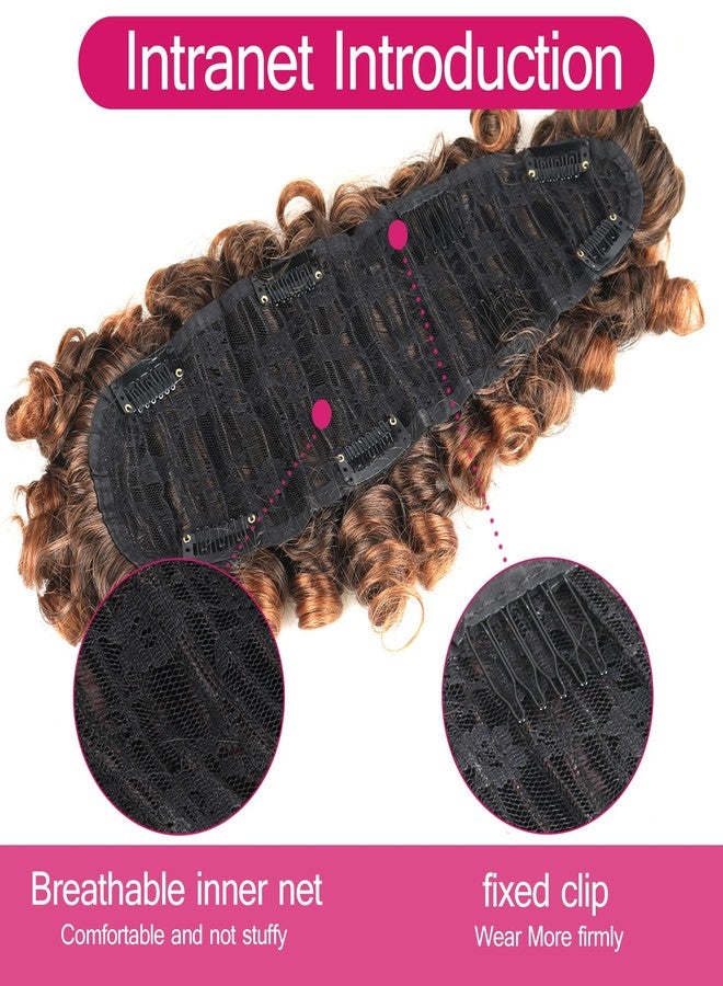 Aisaide Short Curly Mohawk Wig - Brown Curly Mohawk with Bangs for Black Women, Synthetic Blonde Afro Faux Hawk Clip in Ponytail Hair Extensions - Image 4