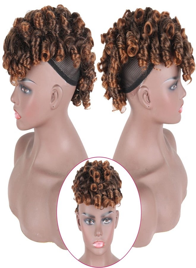 Aisaide Short Curly Mohawk Wig - Brown Curly Mohawk with Bangs for Black Women, Synthetic Blonde Afro Faux Hawk Clip in Ponytail Hair Extensions - Image 5
