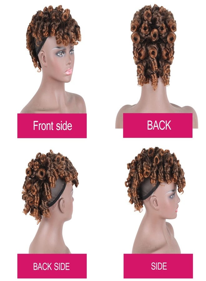 Aisaide Short Curly Mohawk Wig - Brown Curly Mohawk with Bangs for Black Women, Synthetic Blonde Afro Faux Hawk Clip in Ponytail Hair Extensions - Image 2