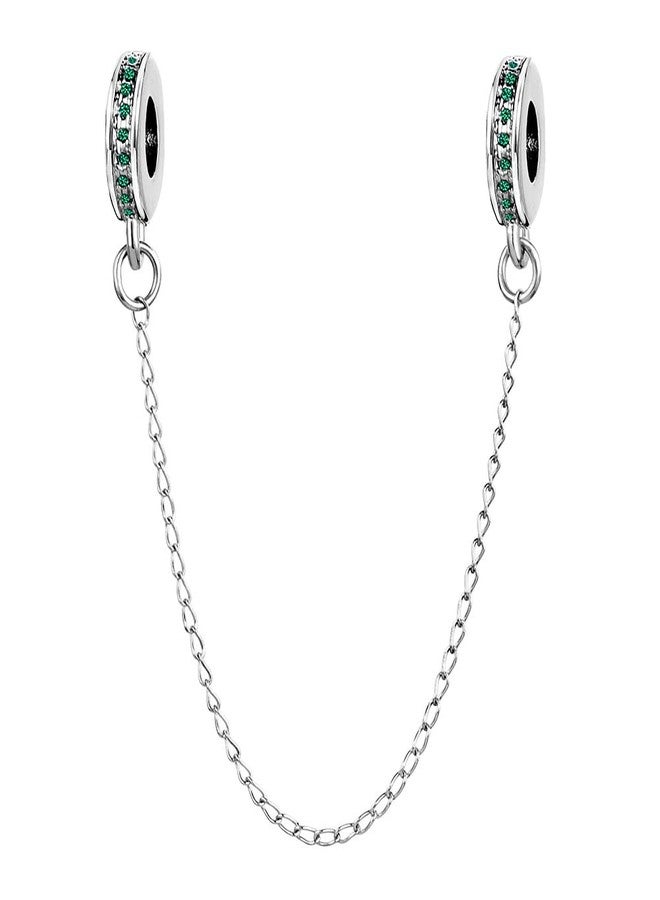 MiiFort Green May Cubic Zirconia Safety Chain Link Charm fits Pandora Moments Bracelets Birthstones Birthday Jewelry Gift for Women - Image 1