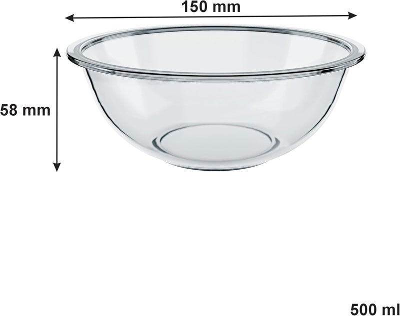 Marinex Glass Bowl Plus 500ml  Durable Heat-Resistant Borosilicate Mixing & Serving Bowl | Transparent Multi-Purpose | Microwave, Freezer & Dishwasher Safe - Image 3
