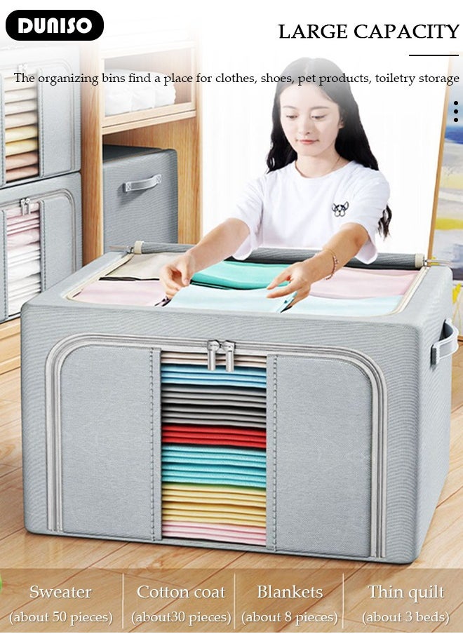 DUNISO 2 Packs Clothes Storage Box, Oxford Cloth Large Capacity Closet Storage Organizer, Foldable Steel Frame Storage Box with Clear Window and Portable Handle,Waterproof Storage Bins for Bedding, Blankets, Pillows, Toys, Books,Clothes  - Image 5