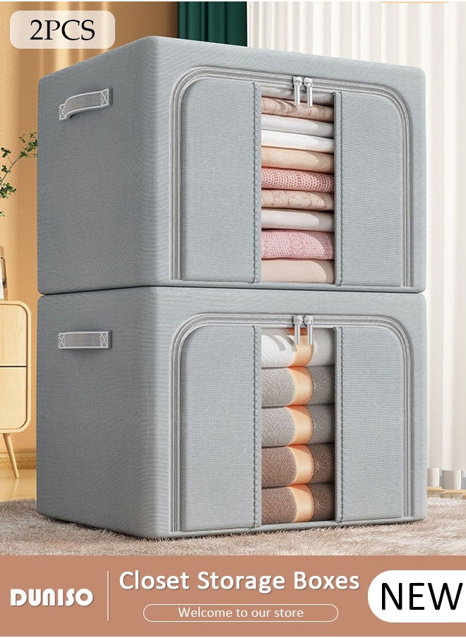 DUNISO 2 Packs Clothes Storage Box, Oxford Cloth Large Capacity Closet Storage Organizer, Foldable Steel Frame Storage Box with Clear Window and Portable Handle,Waterproof Storage Bins for Bedding, Blankets, Pillows, Toys, Books,Clothes  - Image 1