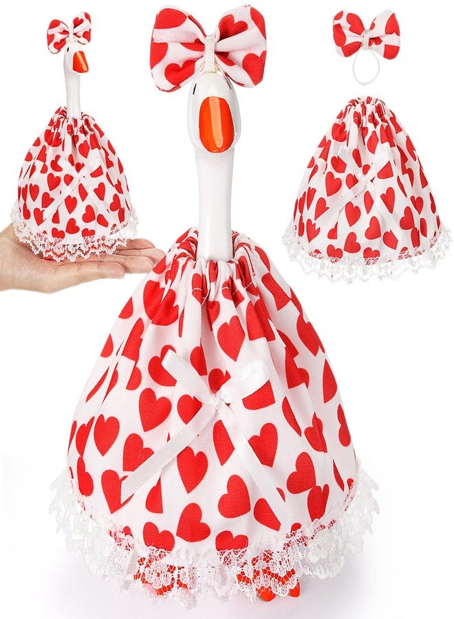 Simlakey 1 Set Valentines Day 7 Inch Mini Desk Goose Outfits Romantic Dress and bow Hat Valentines desk goose Costume Magnetic Geese Key Holder Costume for Duck Statue Decor (Classic) - Image 1