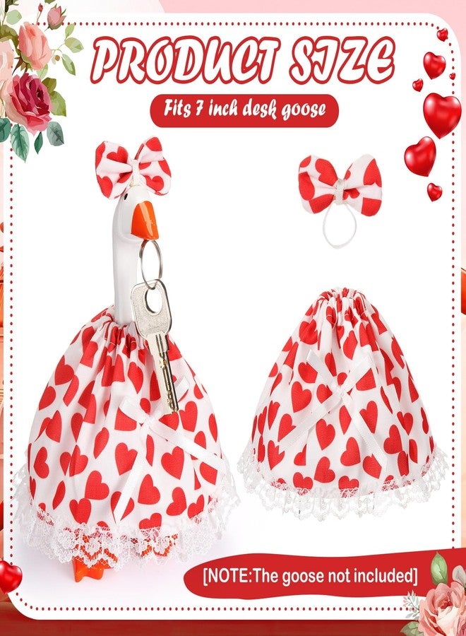 Simlakey 1 Set Valentines Day 7 Inch Mini Desk Goose Outfits Romantic Dress and bow Hat Valentines desk goose Costume Magnetic Geese Key Holder Costume for Duck Statue Decor (Classic) - Image 2