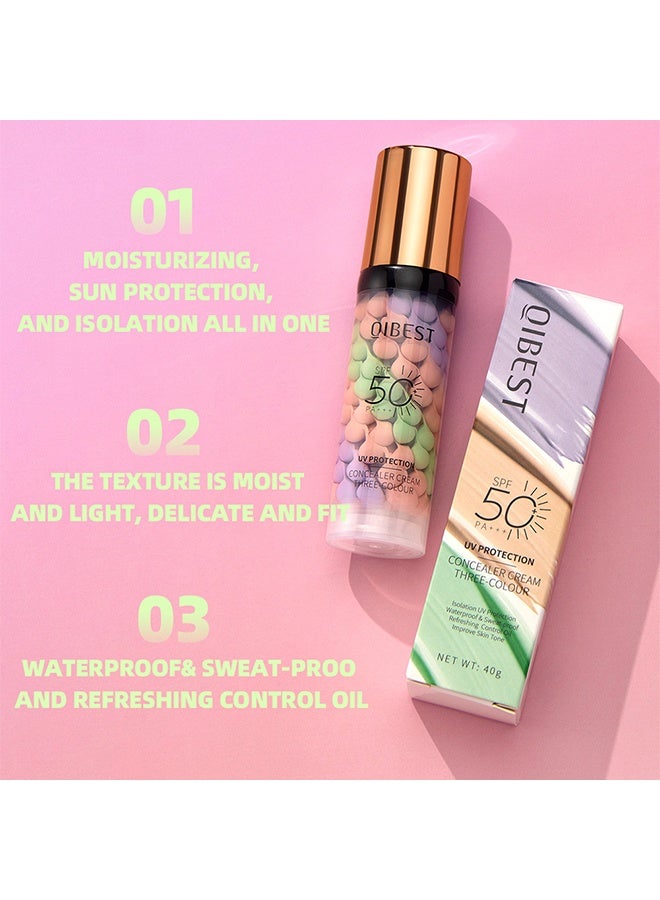 كيو آي بست كريم خافي العيوب ثلاثي الألوان، أساس للوجه 3 في 1 قبل المكياج، واقٍ من الشمس SPF 50 ومصحح ألوان، قاعدة مكياج مرطبة طويلة الأمد، ينعم الخطوط الدقيقة، يتحكم في الزيوت، يصحح لون البشرة، يقلل ظهور المسام، خفيف الوزن لتصغير المسام - Image 5