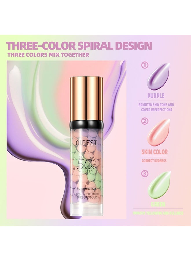 كيو آي بست كريم خافي العيوب ثلاثي الألوان، أساس للوجه 3 في 1 قبل المكياج، واقٍ من الشمس SPF 50 ومصحح ألوان، قاعدة مكياج مرطبة طويلة الأمد، ينعم الخطوط الدقيقة، يتحكم في الزيوت، يصحح لون البشرة، يقلل ظهور المسام، خفيف الوزن لتصغير المسام - Image 2