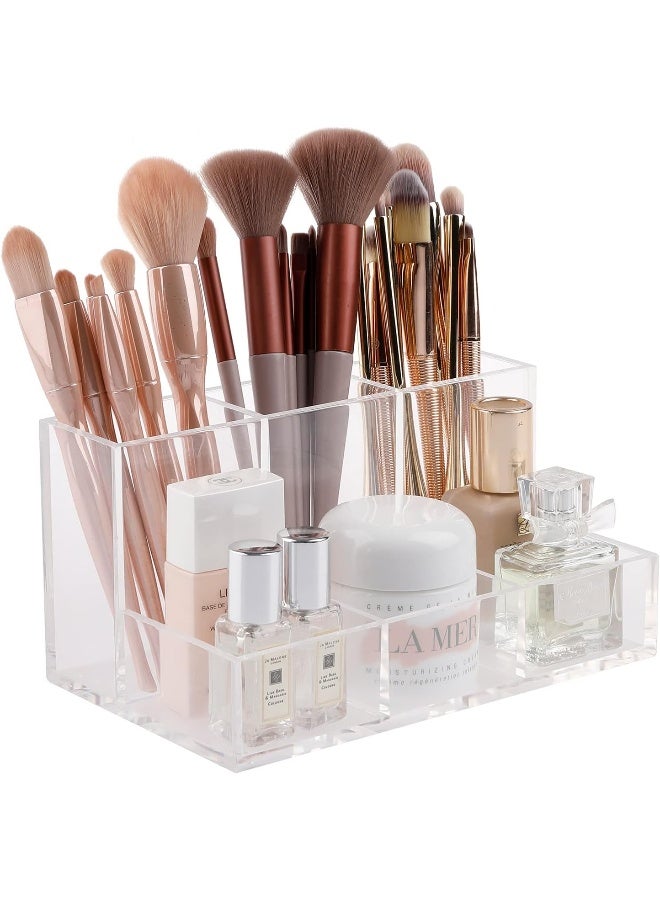 TPGP Clear Makeup Brush Holder, Cosmetics Organizer With 6 Compartments - Image 1
