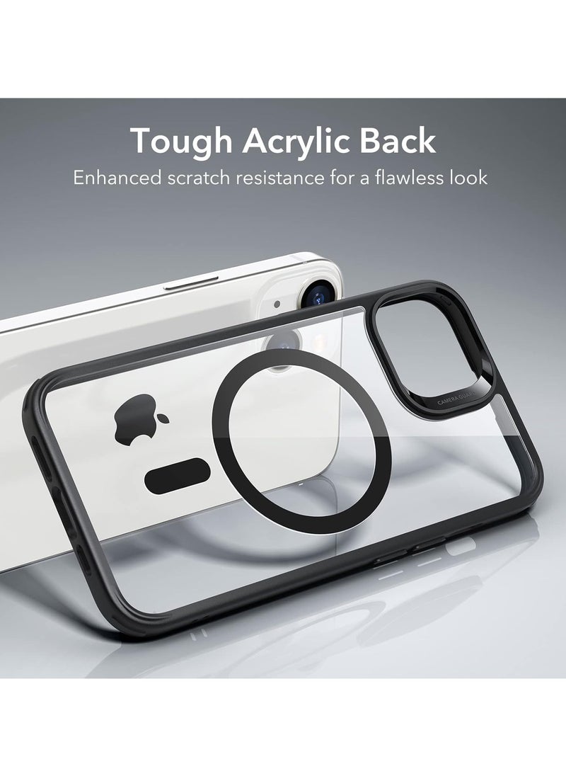 Generic I Phone 14 plus Clear transparent Magnetic Case/ Cover with black color edges, Wireless Charging, Scratch & Yellowing Resistant, Drop Protection (TPU & Silicon)  - Image 1