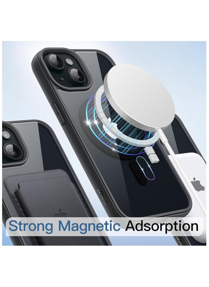 Generic I Phone 14 plus Clear transparent Magnetic Case/ Cover with black color edges, Wireless Charging, Scratch & Yellowing Resistant, Drop Protection (TPU & Silicon)  - Image 2