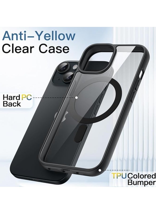 Generic I Phone 14 plus Clear transparent Magnetic Case/ Cover with black color edges, Wireless Charging, Scratch & Yellowing Resistant, Drop Protection (TPU & Silicon)  - Image 3