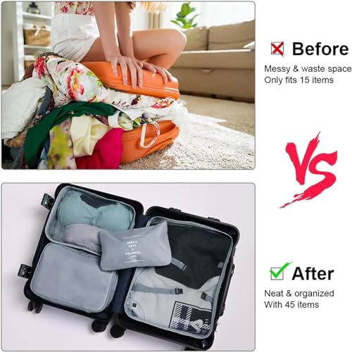 Oceanevo 9 Pcs Packing Cubes, Travel Luggage Organizer for Men and Women, Toiletry Bag, Packing Cubes for Travel With Tooth Brush Holder- Set of 9 - Grey - Image 5
