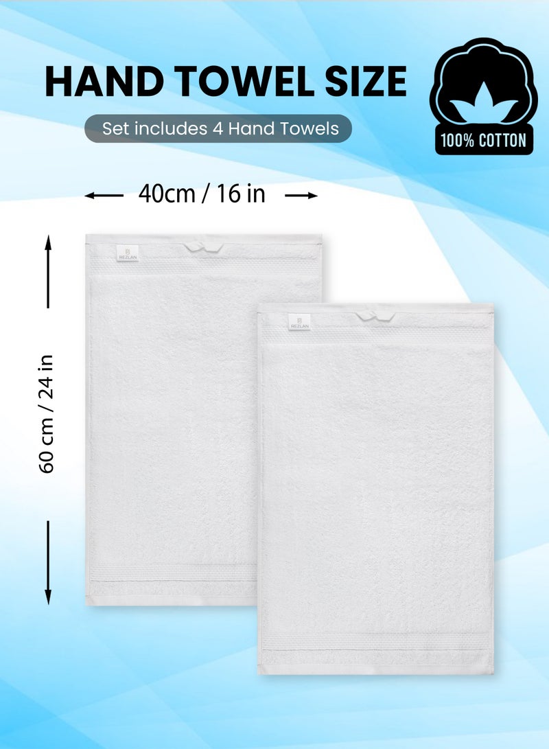 REZLAN UAE REZLAN Premium 4-Piece Hand Towel Set - 100% Cotton (40×60 cm/16×24 in) - Soft & Absorbent - WHITE  - Image 4