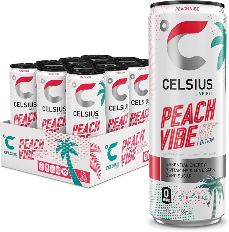 CELSIUS Sparkling Peach Vibe Energy Drink - 12 Pack - Image 1