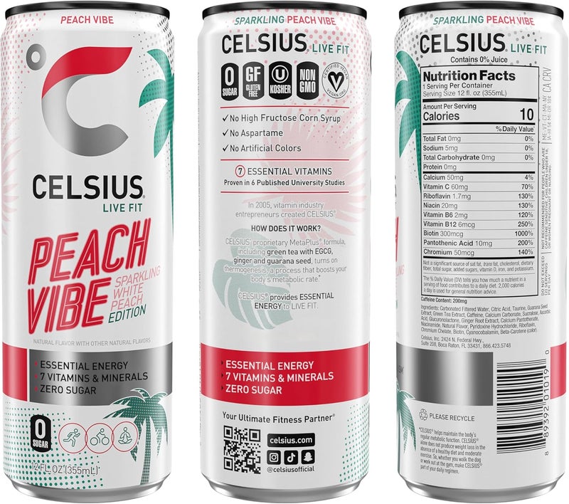 CELSIUS Sparkling Peach Vibe Energy Drink - 12 Pack - Image 2