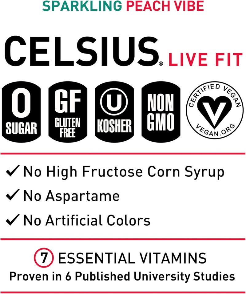 CELSIUS Sparkling Peach Vibe Energy Drink - 12 Pack - Image 4