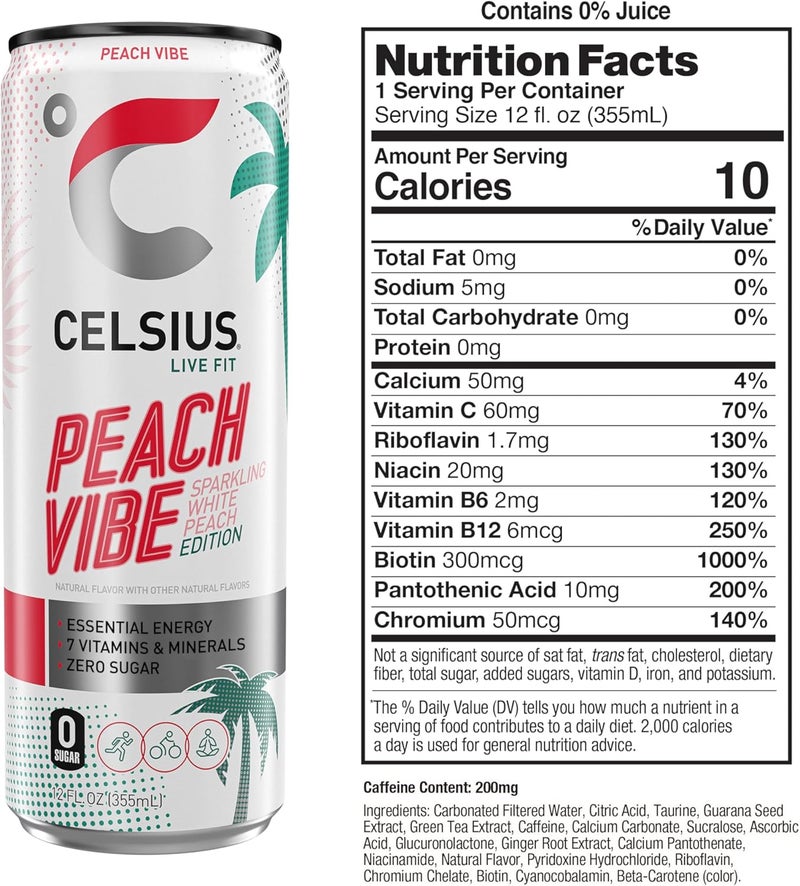 CELSIUS Sparkling Peach Vibe Energy Drink - 12 Pack - Image 3