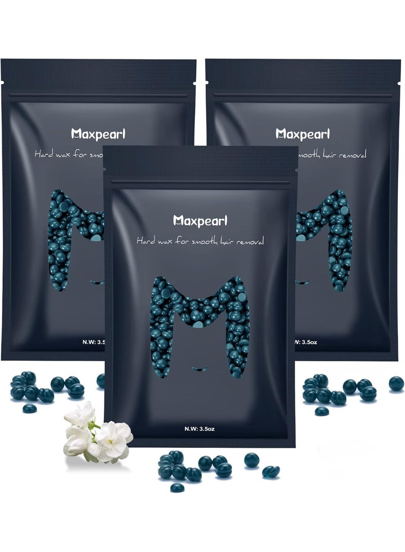 Wax Beads for Hair Removal - Coarse Body Hair Formula, Maxpearl 300g Hard Wax Beans Refill for Bikini, Brazilian, Legs, Underarms, Chests, Back, Pack of 3