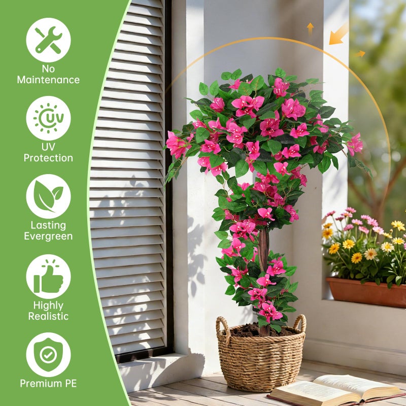 Grooy 2Pack 4FT Artificial Bougainvillea Topiary Trees for Outdoor, Fake Silk Flowers Plants Bushes with Ground Spike, Faux UV Resistant Shurbs Trees for Outside,Front Porch,Patio,Balcony Decor - Image 2