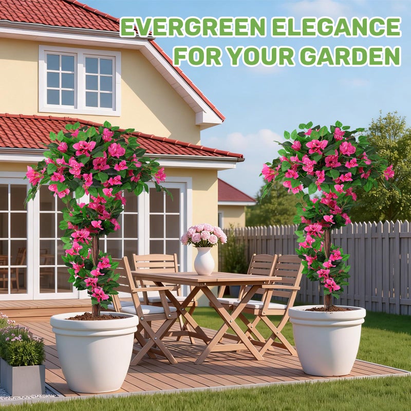 Grooy 2Pack 4FT Artificial Bougainvillea Topiary Trees for Outdoor, Fake Silk Flowers Plants Bushes with Ground Spike, Faux UV Resistant Shurbs Trees for Outside,Front Porch,Patio,Balcony Decor - Image 3