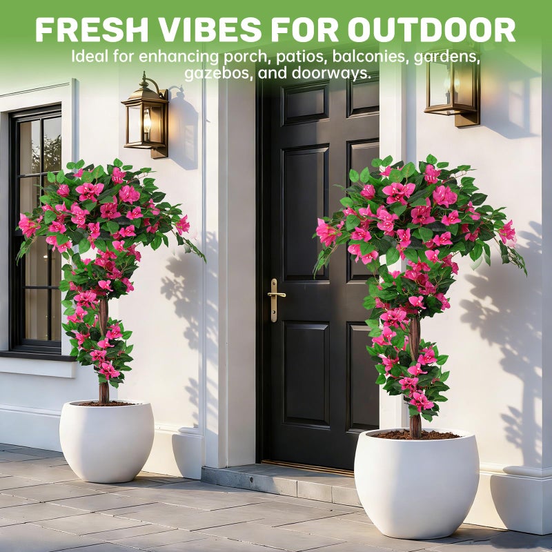 Grooy 2Pack 4FT Artificial Bougainvillea Topiary Trees for Outdoor, Fake Silk Flowers Plants Bushes with Ground Spike, Faux UV Resistant Shurbs Trees for Outside,Front Porch,Patio,Balcony Decor - Image 5