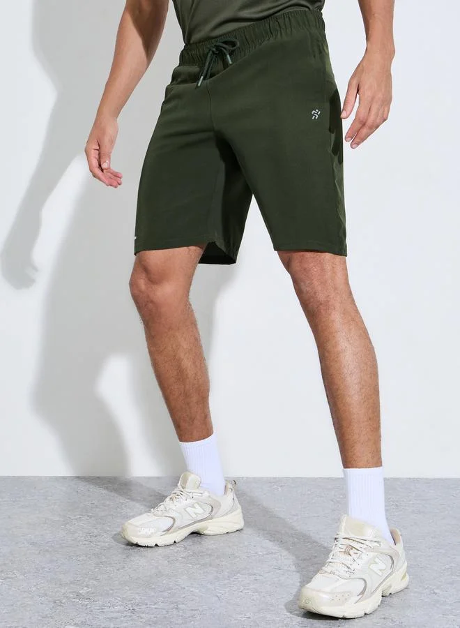 Olive Solid Drawstring Running Shorts with Side Pockets