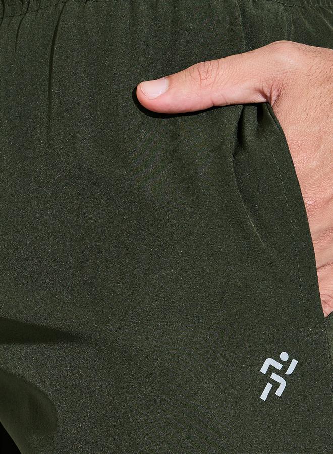 Styli Olive Solid Drawstring Running Shorts with Side Pockets - Image 3