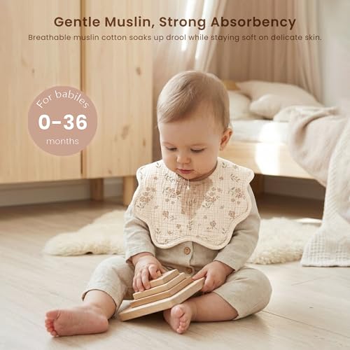 Konssy Muslin Baby Bibs 100 Cotton Absorbent Bandana Drool Bibs for Teething and Drooling 6Pack for Baby Boys Girls - Image 3