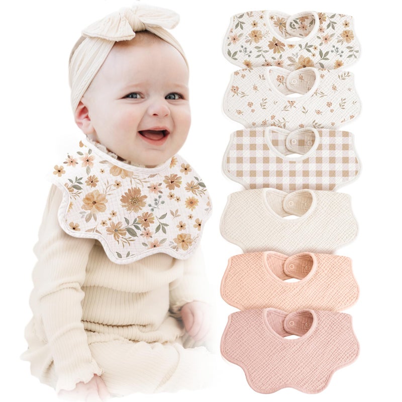 Konssy Muslin Baby Bibs 100 Cotton Absorbent Bandana Drool Bibs for Teething and Drooling 6Pack for Baby Boys Girls - Image 2
