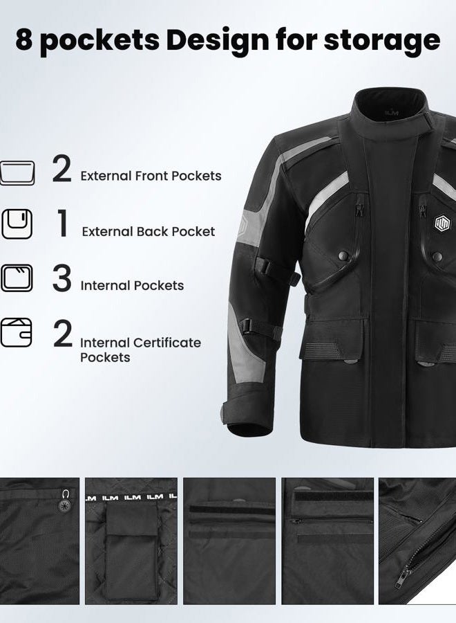 ILM Motorcycle Jacket Adventure Mens Riding Armored Airflow Dirt Bike Touring Waterproof Clothing All Season Model RL01, Black, XL - Image 5