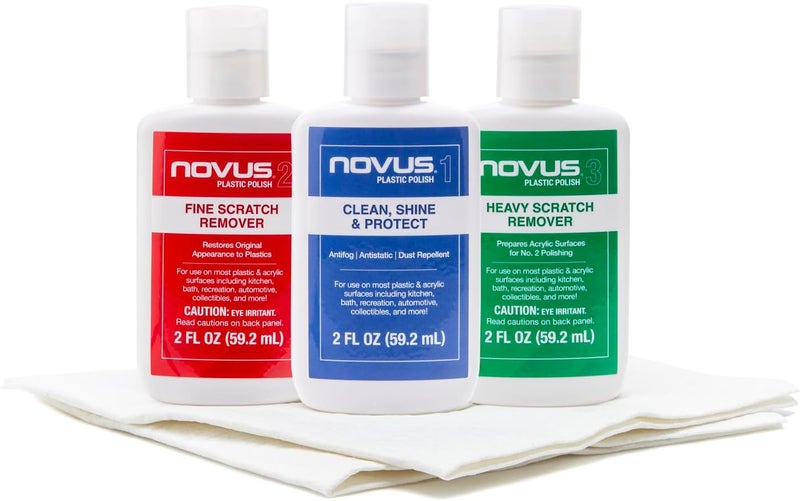 NOVUS -PK1-2 | Plastic Clean & Shine #1, Fine Scratch Remover #2, Heavy Scratch Remover #3 and Polish Mates Pack | 2 Ounce Bottles - Image 1