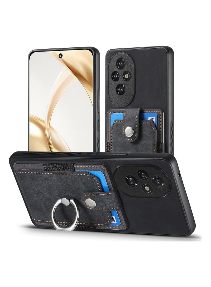 Compatible with Honor 200 Pro 5G wallet case, ultra-thin card case, leather + TPU frame phone case, multi-function case with support ring  - Image 1