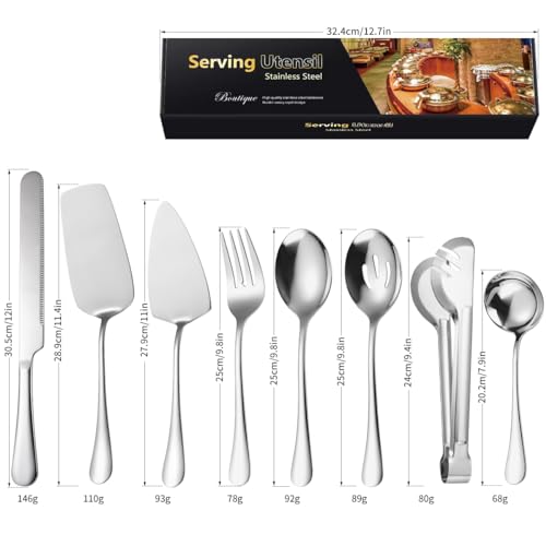 AARAINBOW Home Serving Utensils Set Large, 8 Pcs Stainless Steel Serving Utensils for Parties Buffet, Food Serving Utensils Steel Buffet Serving Utensils Large (Silvery) - Image 2