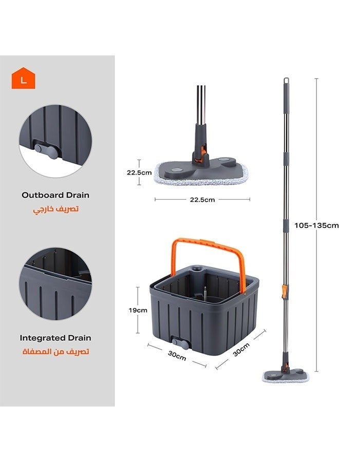 Spin Mop Set, Spin Mop and Bucket Set with Self-Separation Dirty and Clean Water, Height Adjustable, 2 Washable Microfiber Pads Included, Mop Set for Floors, Wall, Window Cleaning（Square） - Image 3