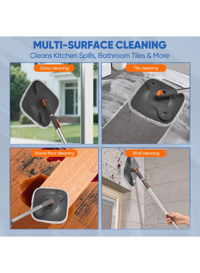 Spin Mop Set, Spin Mop and Bucket Set with Self-Separation Dirty and Clean Water, Height Adjustable, 2 Washable Microfiber Pads Included, Mop Set for Floors, Wall, Window Cleaning（Square） - Image 5