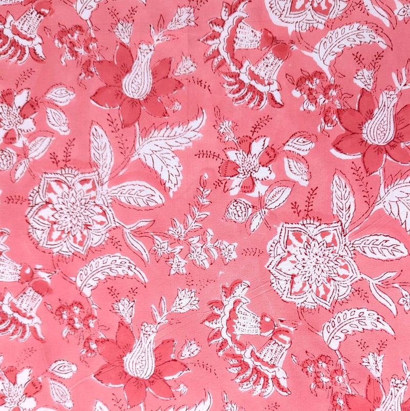 AVKA Studio Hand Block Print Fabric by The Yard PRECUT 3 Yard 42 Inch Width 100 Cotton Material Pink Floral Pattern Light Weight Indian Cloth for Making Summer Dress Tops Indian Fabric etc - Image 2