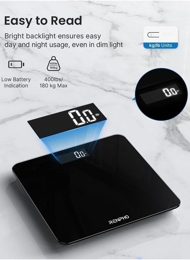 RENPHO Digital Bathroom Scale, Highly Accurate With Lighted Led Display, Round Corner Design, 400 Lb, Black-core 1s  - Image 3