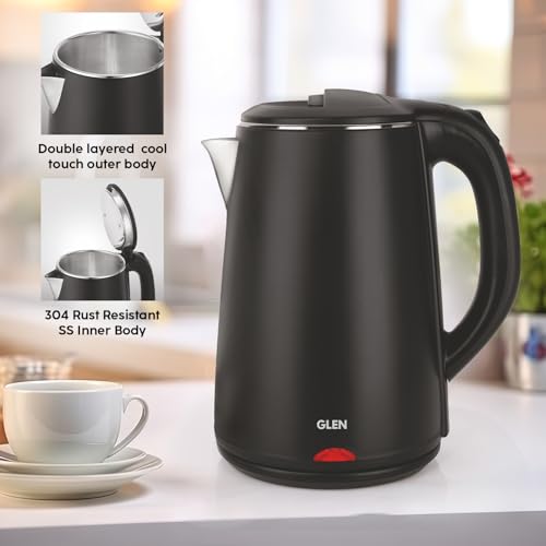 GLEN غلاية كهربائية غلين 1.8 لتر، 1500 واط | غلاية من الفولاذ المقاوم للصدأ 304 | غلاف بلاستيكي بارد الملمس | إيقاف تلقائي | فوهة واسعة | للماء الساخن والشاي | قاعدة 360 درجة | ضمان لمدة سنتين - (SA-9007BLACK) - Image 3