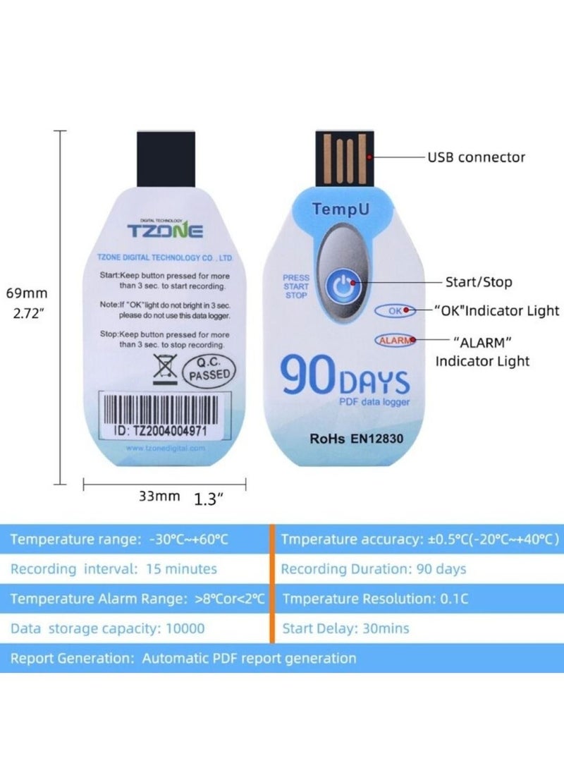 Generic - مسجل بيانات درجة الحرارة للاستخدام مرة واحدة، USB، يمكن التخلص منه لمدة 90 يومًا - Image 1