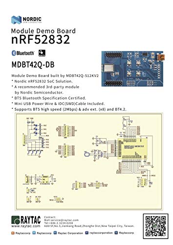 Raytac وحدة Nordic nRF52832 MDBT42Q-DB-32 (MDBT42Q-512KV2 / هوائي رقاقة / 32 GPIO) مجموعة تطوير لوحة تقييم DK Bluetooth ANT+ BT5.2 BT5 FCC IC CE Telec KC RCM SRRC لوحة عرض - Image 2