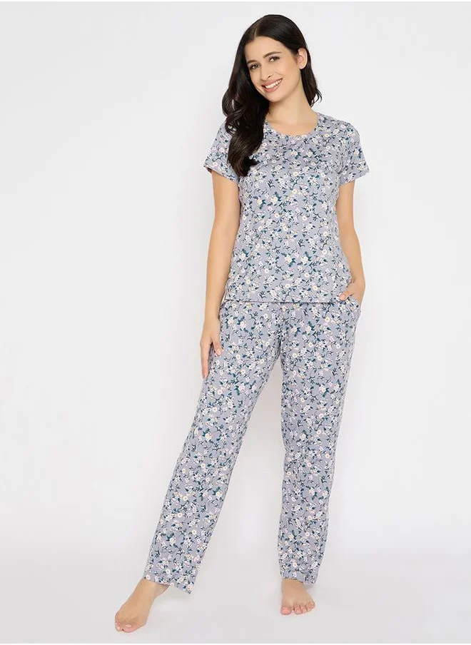 Clovia Clovia Floral Print Short Sleeve Top and Pyjama Set