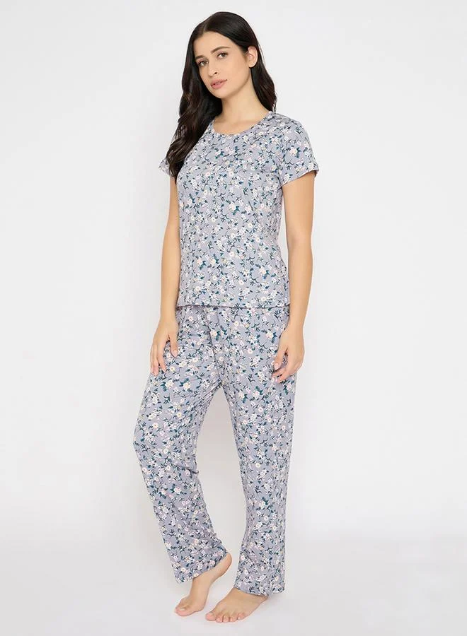 Clovia Clovia Floral Print Short Sleeve Top and Pyjama Set