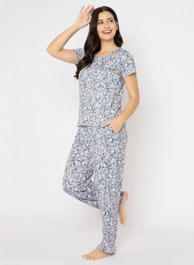 Clovia Clovia Floral Print Short Sleeve Top and Pyjama Set