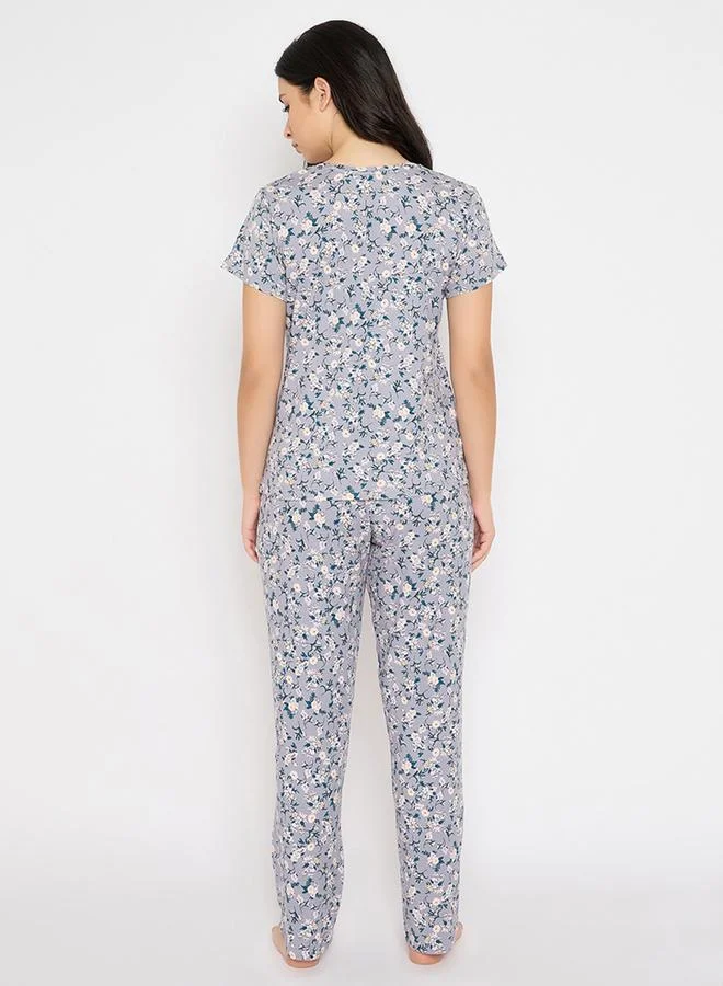 Clovia Clovia Floral Print Short Sleeve Top and Pyjama Set