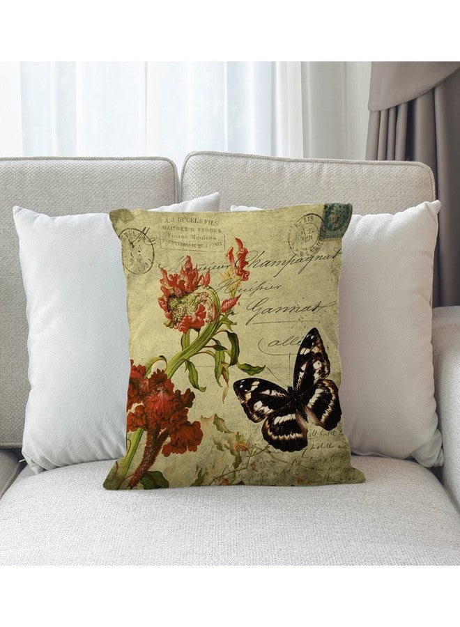 Moslion Butterfly Pillow,Home Decorative Throw Pillow Cover Vintage Black Butterfly with Flower Cotton Linen Cushion for Couch/Sofa/Bedroom/Livingroom/Kitchen/Car 18 x 18 inch Square Pillow case - Image 4