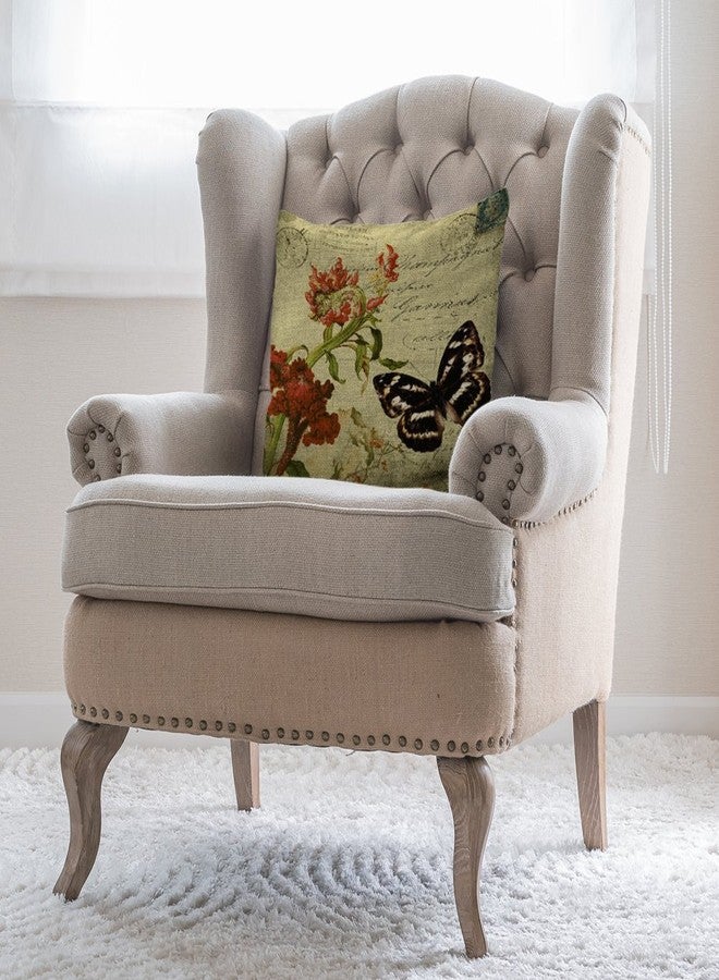 Moslion Butterfly Pillow,Home Decorative Throw Pillow Cover Vintage Black Butterfly with Flower Cotton Linen Cushion for Couch/Sofa/Bedroom/Livingroom/Kitchen/Car 18 x 18 inch Square Pillow case - Image 3